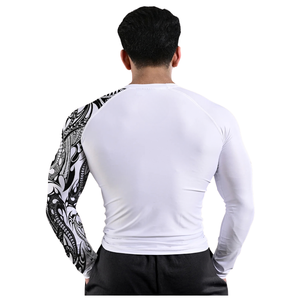 Custom <b>Mens</b> <b>White</b> Black Graphic <b>Long</b> <b>Sleeve</b> Compression Shirt Crewneck Fitted Gym Training Rash Guard Athletic Sports Base Layer - Product Image 2