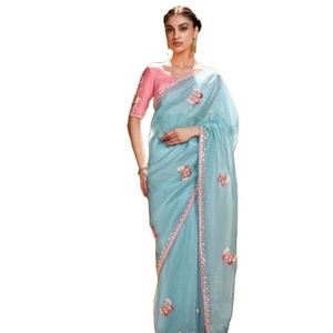 Hermoso Sari de seda de gasa suave de moda con trabajo de bordado ecológico perfecto para ocasiones de todas las estaciones - Product Image 1