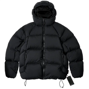 Veste d'hiver décontractée pour homme, noire, à capuche, rembourrée en duvet, coupe-vent, fermeture éclair, coupe régulière, coque en polyester épaisse - Product Image 1