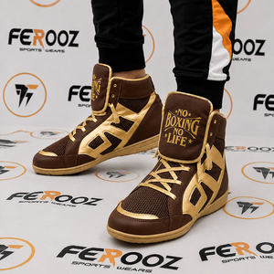 No Boxing No Life Zapatos de boxeo para hombre, zapatillas de entrenamiento de piel sintética transpirable con cordones y caña alta, color granate, equipos de Kickboxing MMA - Product Image 5