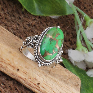 Anillo Solitario Clásico Boho Hecho a Mano de Plata de Ley 925 con Turquesa Verde Cobre en Engaste de Bisel, Certificado para Boda y Fiesta - Product Image 3