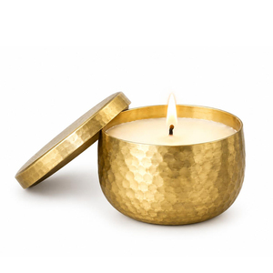 Bougeoir à bougie votive artisanal en fer martelé, doré antique, rempli de cire, pour mariages, couleur antique - Product Image 4