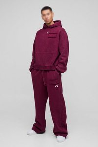 Heavyweight Men's Hoodies Tracksuit Cotton Fleece Utility Patch Straight Leg Sweatpants Oversized fit Custom Logo Manufacturer - Product Image 2