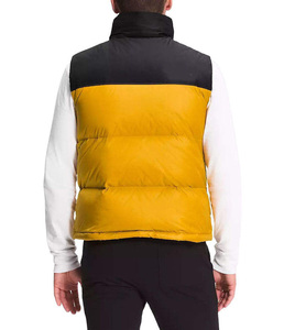 High Quality Men's Yellow Stand Collar Puffer Vest Zipper Closure Windproof Casual Winter Outerwear Solid Color Polyester Waddin - Product Image 6