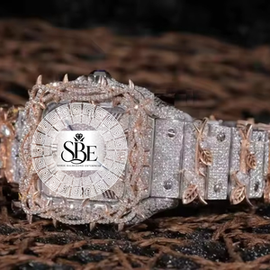 นาฬิกาแฟชั่นผู้ชาย ประดับเพชร สายสแตนเลส สตีล ควอตซ์ กันน้ำ รุ่น Iced Out สีเงิน สีทอง สำหรับขายส่ง - Product Image 3