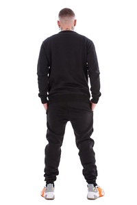 Ensemble de survêtement imprimé coupe-vent en polaire noir écologique pour homme, avec sweat à capuche à manches longues et pantalon à cordon latéral - Product Image 3