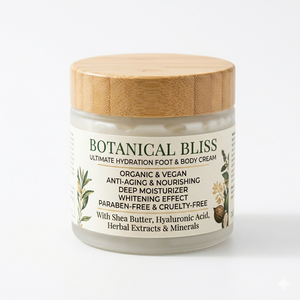 Crème hydratante et nourrissante végétalienne pour le corps et les pieds, à base de beurre de karité, d'acide hyaluronique minéral et d'ingrédients biologiques, anti-âge et éclaircissante, sans parabènes - Product Image 1