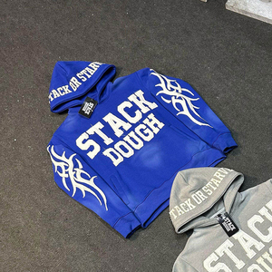 เสื้อฮู้ดดี้ผ้าคอตตอนผสมสไตล์วินเทจลุคสตรีทแวร์ลำลองสำหรับผู้ชาย ลวดลายฟอกสีแบบแอซิดวอช เหมาะสำหรับใส่ในชีวิตประจำวัน พร้อมลายปักแบบดิสเทรส - Product Image 6