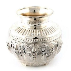 Kalash de Metal Plateado Repujado, Recipiente para Pooja, Lota, Agua Bendita, Estilo Antiguo, para Oración Hindú, Regalo Corporativo para el Festival Diwali - Product Image 1