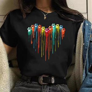 เสื้อยืดผู้หญิงพิมพ์ลายดอกไม้รูปหัวใจสีสันสดใส ผ้าฝ้าย 100% เป็นมิตรกับสิ่งแวดล้อม สวมใส่สบายในฤดูร้อน ทรงปกติ ใส่ได้ทุกฤดู - Product Image 3