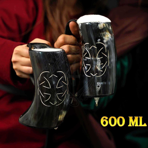 Jarra de Cuerno de Búfalo Negro Pulido de Primera Calidad, Elegantes Jarrales de Cerveza Estilo Vikingo, Acabado Brillante, Tazas de Cuerno de Búfalo Oscuro - Artesanía Natural - Product Image 1