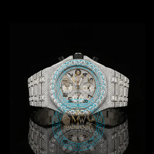 Montre chronographe analogique de luxe en moissanite ronde, mouvement à quartz 45 mm, bracelet en acier inoxydable, fermoir déployant, pour homme - Product Image 1