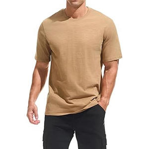 High Quality Oversize Cotton/Bamboo Fiber V-neck Short Sleeve Custom <b>Logo</b> Printing Option Heavy Duty Fit Comfortable Cotton - Product Image 3