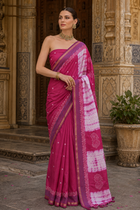 Handloom <b>Pink</b> Cotton Saree Organic Women Ethnic Wear Shibori Tie Dye Indian Bridal Wedding Sarees Traditional Jaipur Sari - Product Image 2