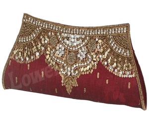 Women's <b>Clutch</b> with Traditional Indian Embroidery in Red Colours Satin Material Lowellcraft Brand to Carry Money Cards Mobile - Product Image 1