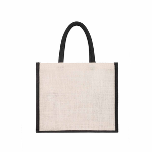 Jute Shopping <b>Bag</b> <b>Medium</b> <b>Size</b> Red Flower Pattern Orange Handle Reusable Tote for Groceries - Product Image 2
