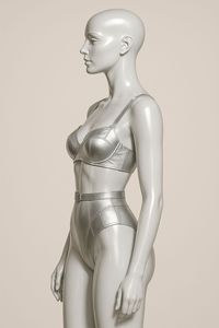 Women's Metallic Silver Faux Leather Underwire Bra & High-Waist Brief <b>Set</b> with Adjustable Belt – Premium Fashion Lingerie <b>Set</b> - Product Image 2