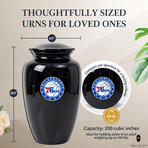 โกศบรรจุอัฐิสำหรับผู้ใหญ่ Philadelphia 76ers ทำจากอะลูมิเนียม ความจุ 220 คิวบิกอินช์ เป็นมิตรกับสิ่งแวดล้อม ฝาปิดแน่นหนา ทนทาน - Product Image 4