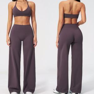 Customized Two Piece Gym Sports Tops Bra Workout Wear Women Fitness Casual Loose <b>Pants</b> Active Wear Gym Clothes Yoga Set - Product Image 1
