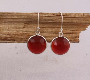 Boucles d'oreilles pendantes en onyx rouge naturel, argent sterling 925 massif, faites à la main, style vintage de luxe, pour mariage, anniversaire, cadeau, fête - Product Image 3