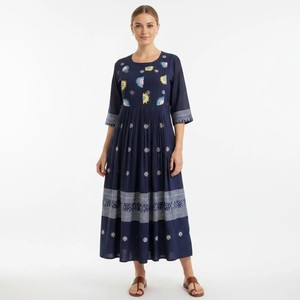 Women Ethnic Print Kurti <b>Dress</b> Floral Embroidered A Line Midi Kurta for Wedding Party Diwali - Product Image 2