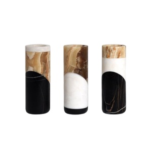 Juego de jarrones de piedra de mármol, patrón negro, blanco y marrón, decoración decorativa moderna para el hogar, soporte de flores de diseñador cilíndrico, cerámica - Product Image 1