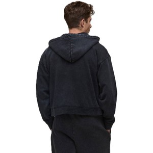 Sudadera con capucha para hombre de algodón grueso con cremallera, forro polar lavado, color negro, estilo oversize, streetwear, fabricación OEM con logo personalizado, MOQ bajo. - Product Image 2