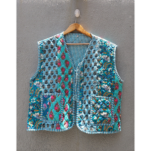 Chaleco acolchado de algodón con diseño patchwork, sin mangas, con cordón ajustable, bolsillo frontal, informal, unisex, para regalo. - Product Image 1