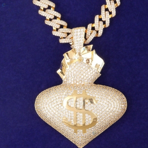 Collar con Colgante de Bolsa de Dinero con Diamantes VVS1 Cultivados en Laboratorio, Colgante de Corazón con Dólares, Estilo Hip Hop Premium - Product Image 6