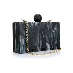 Best Quality Wholesale Bohemian Wooden Vintage Clutch <b>Bag</b> Marble Effect Evening Use Square Wood Shoulder Chain Rhinestone - Product Image 1