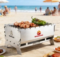 Barbecue portable pliable compact en acier inoxydable au gaz et au charbon de bois, style 2026, pour camping