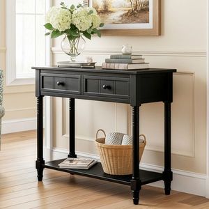 Consolle dal Design Tradizionale con Due Cassetti e Ripiano Inferiore in Nero - Ritiro Non Supportato - Product Image 2