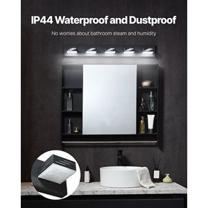 Lampada da Bagno Moderna a 5 Luci LED, 85 cm, Finitura Nera, Illuminazione da Parete per Bagno con Cromatura, Impermeabile IP44 - Product Image 5