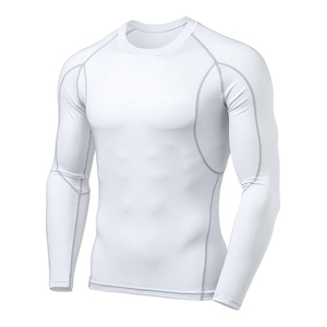 Camiseta de Compresión de Manga Larga Blanca para Hombre, Spandex/Poliéster, Secado Rápido, Top Deportivo de Manga Larga, UPF50+, Transpirable, Ecológica - Product Image 1