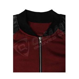 Laine-corps respirant cuir de vachette noir manches col rond long-fermetures à glissière automne hiver vestes de l'université - Product Image 3