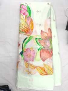 Pure Chinon Position Print Work Fabric 55 GSM 58 Inch Width Bada Panna Flower Embroidery Material for Luxury Designer Boutique - Product Image 3