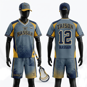 Uniforme de Lacrosse para Hombre, 150 GSM, Malla de Poliéster Transpirable, Diseño de Paneles Marrón y Verde Azulado, Logotipo Personalizado por Sublimación, Conjunto de Camiseta y Pantalones Cortos para Equipo - Product Image 5