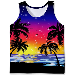 PRIMEFIELD ENTERPRISES Men's Tropical Palm <b>Tree</b> Print <b>Tie</b>-Dyed Eco-Friendly Sleeveless Tank Top O-Neck Casual Knitted Polyester - Product Image 3