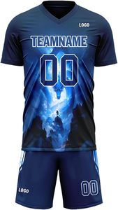 Ensemble de maillots de football pour hommes personnalisables, impression numérique, col en V, manches courtes, respirant, évacuation de l'humidité, polyester, taille plus, élastique - Product Image 3