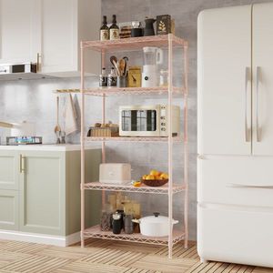 FCH ชั้นวางของเหล็กเคลือบเงา 74*34*150 ซม. ชั้นวางอเนกประสงค์ 5 ชั้น พร้อมขาปรับระดับได้ ปรับระยะห่างระหว่างชั้นได้ฟรี - Product Image 3