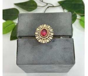 Stunning Premium Quality Gold Plated Brass <b>Adjustable</b> Moissanite Trendy <b>Ring</b> for Women's Wedding & Party Wear Collection - Product Image 1