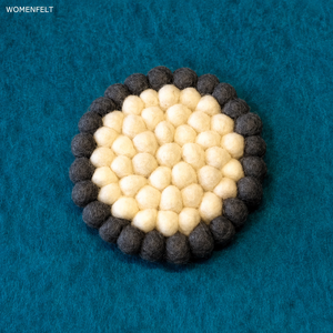 "Set of 6 (10 cm) Gray and <b>White</b> Felt <b>Coaster</b>"-"Handmade Felt <b>Coaster</b> Set"-"Felt Ball <b>Coaster</b> Set From Nepal" - Product Image 2