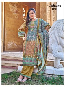 Traje de Rayón Amarillo Mostaza Bordado para Mujer con Dupatta, Atuendo Tradicional Indio-Pakistaní, Corte Holgado, Largo hasta el Suelo - Product Image 1