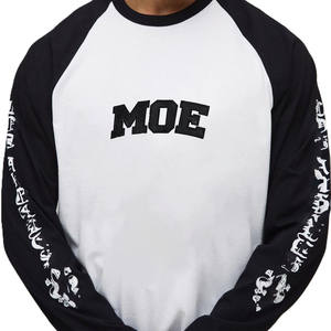 T-shirt homme à manches longues contrastées en jersey de coton avec logo brodé, style streetwear, manches graphiques, fournisseur OEM - Product Image 3