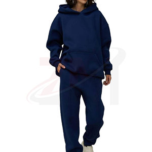 Wholesale Price Light Weight Women Solid Color Hooded <b>Tracksuit</b> Set Full Length Loose Fit Casual Wear 100% Cotton - Product Image 1