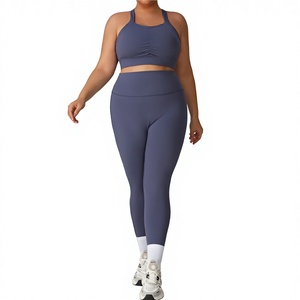 Pantalones de Trabajo de Alta Elasticidad, Antiarrugas, con Cordón Ajustable, Múltiples Bolsillos, Largos, de Spandex/Poliéster, Conjunto de 2 Piezas, para Yoga - Product Image 1