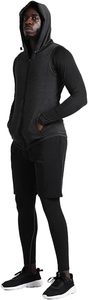 Ensemble de vêtements de sport pour homme, veste à capuche compressive, t-shirt à manches longues, short, pantalon, séchage rapide, coupe ajustée, noir - Product Image 3
