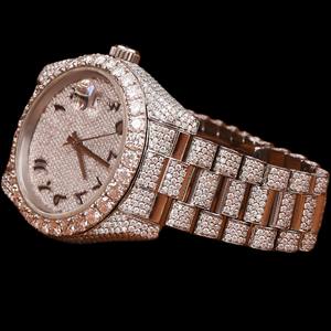 Reloj Personalizado con Números Arábigos, Diamantes Moissanite, Esfera Redonda, Completamente Cubierto de Diamantes, Diseño Clásico, Regalo Impresionante para Él - Product Image 2