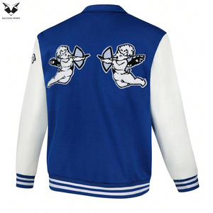 In Different Design Comfortable Unique Design Blue & White Color Block Angel & Letter Patched College Baseball Varsity Jackets - Product Image 2