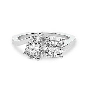 Hermoso Anillo de Oro Sólido de 14k/18k Cecelia con Dos Piedras en Forma de Cojín y Pera, Anillo de Diamantes Cultivados en Laboratorio Toi et Moi, Joyería para Mujer - Product Image 1